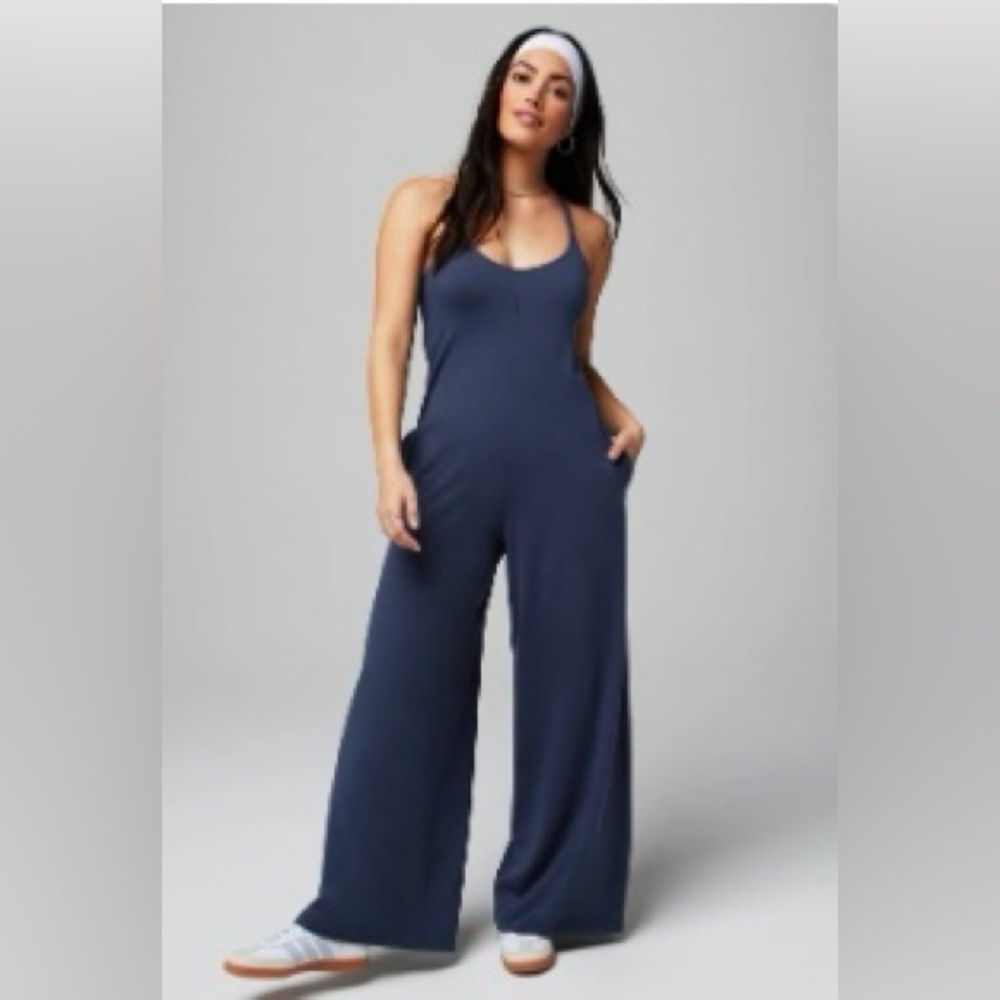 Fabletics Wide-Leg Onesie in Deep Navy Heather. NEW. Size small. - Picture 3 of 5